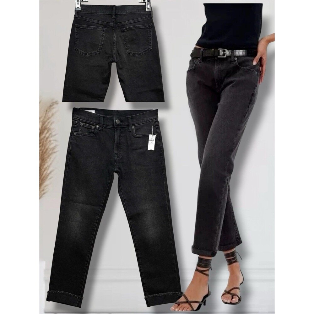 Gap Girlfriend Mid-Rise Women's Size 24|00 Petite Faded Black Denim Crop Jeans